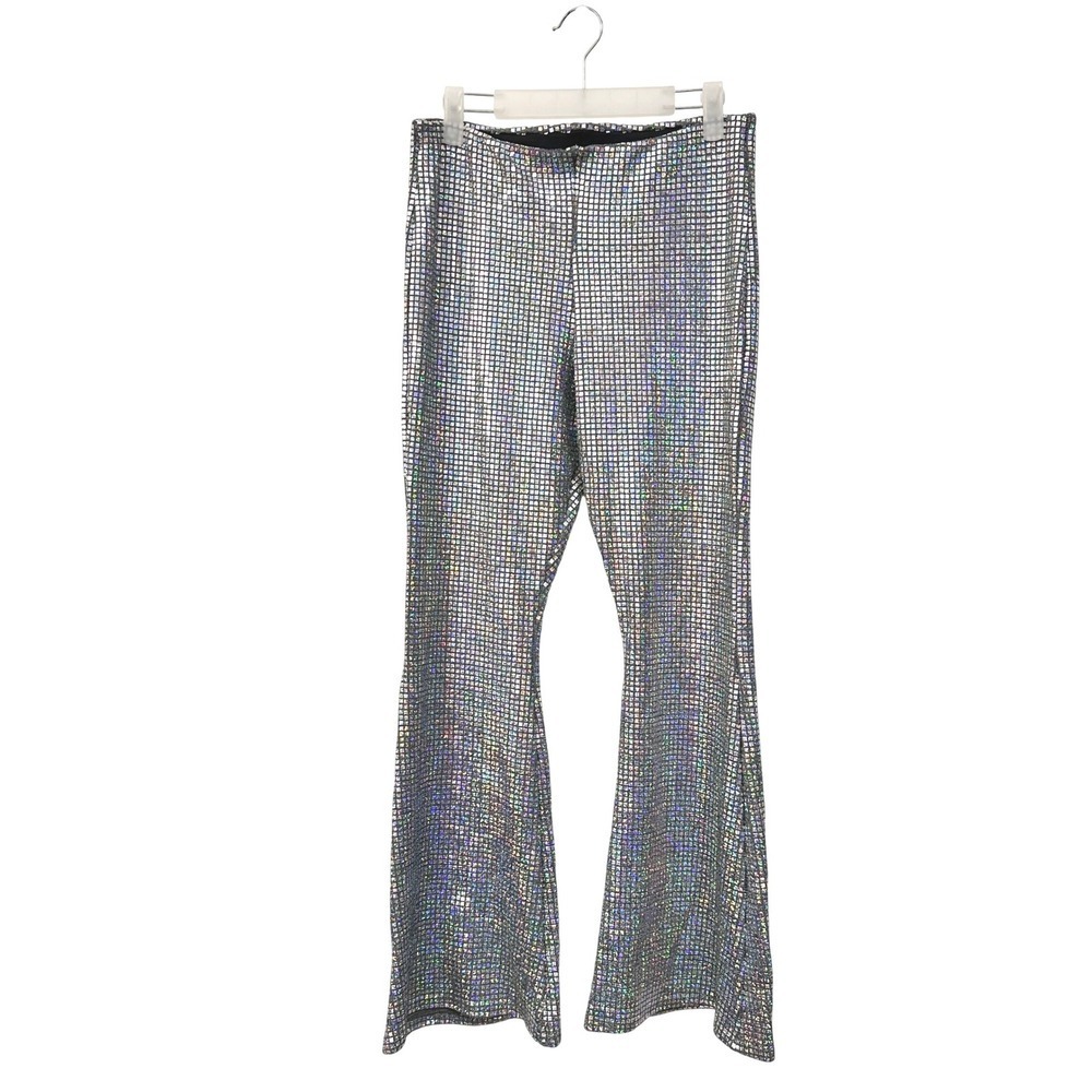 Topshop Petite Silver Sparkle Flared Leggings Pants 12 Festival Fairy Metallic‎